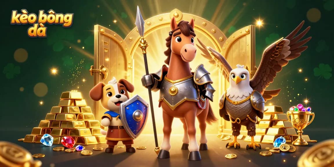 Engage in thrilling kèo bóng đá action with knights and treasures in this captivating illustration.