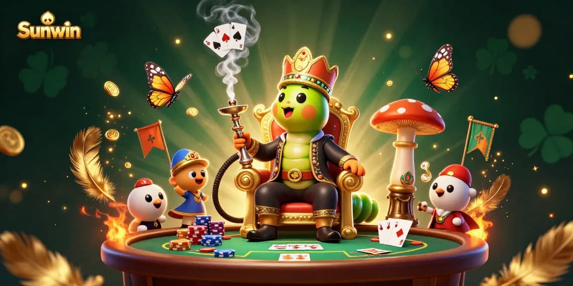 Experience Sunwin's thrilling gambling scene with vibrant characters and poker elements.