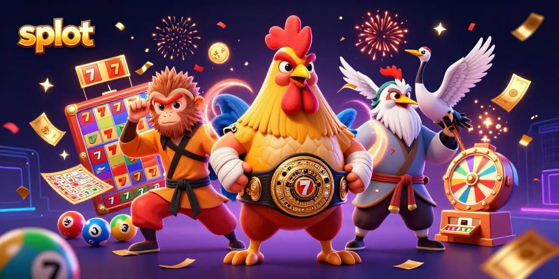 Experience thrilling slot gameplay with dynamic characters in a vibrant casino celebration.