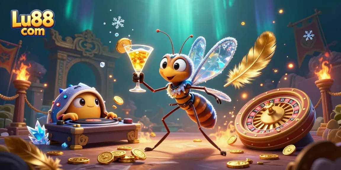 Engage in thrilling gaming at Lu88 com with unique casino characters in a vibrant 3D scene.