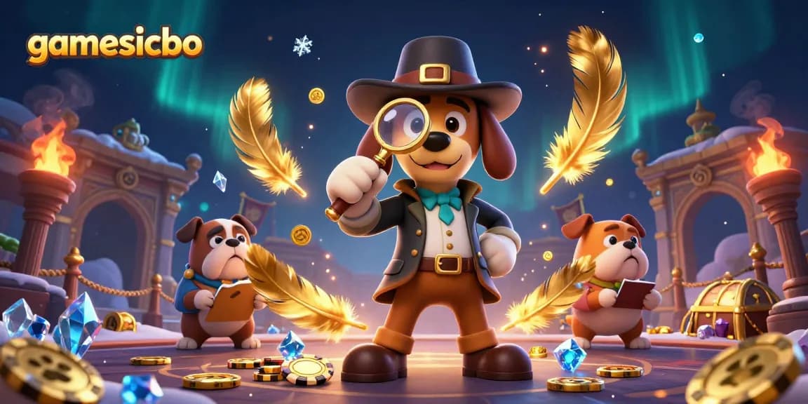 Uncover exciting gamesicbo insights with a detective dog duo exploring a vibrant casino scene.