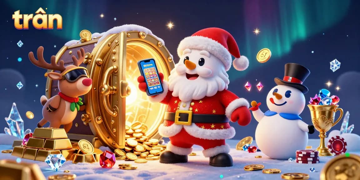 Win big at trần-themed casinos with Santa and friends celebrating over jackpot slots.