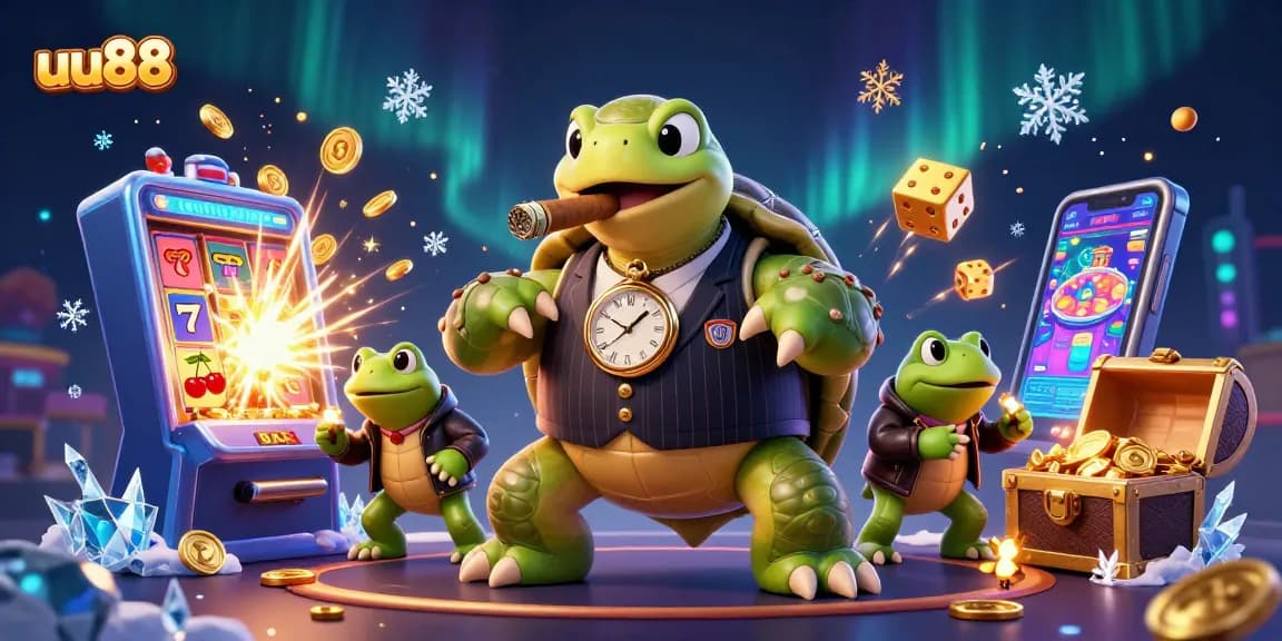 Spin the jackpot reels and win big at uu88 with dynamic casino elements and a fun cartoon scene.