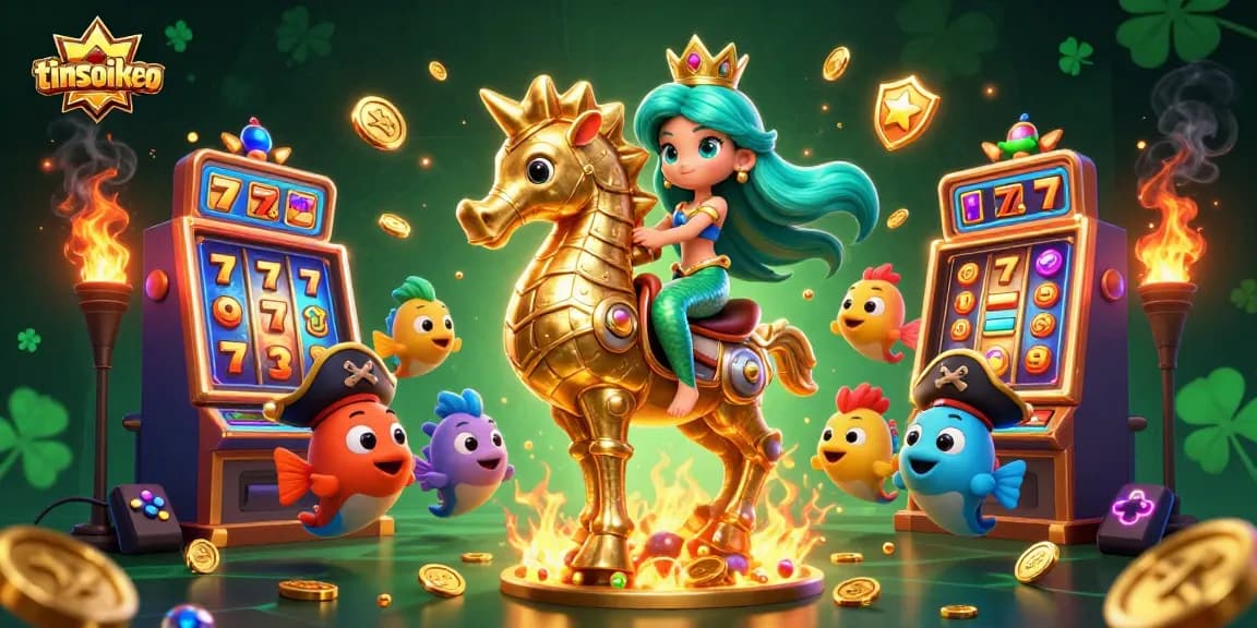 Engage with casino magic at tinsoikeo, featuring a mermaid princess and slot machines.