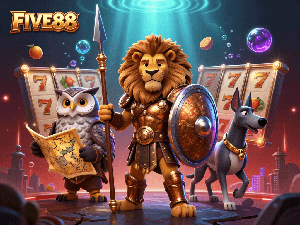 Engage in exhilarating fun with FIVE88's vibrant slots featuring dynamic characters and sparkling visuals.