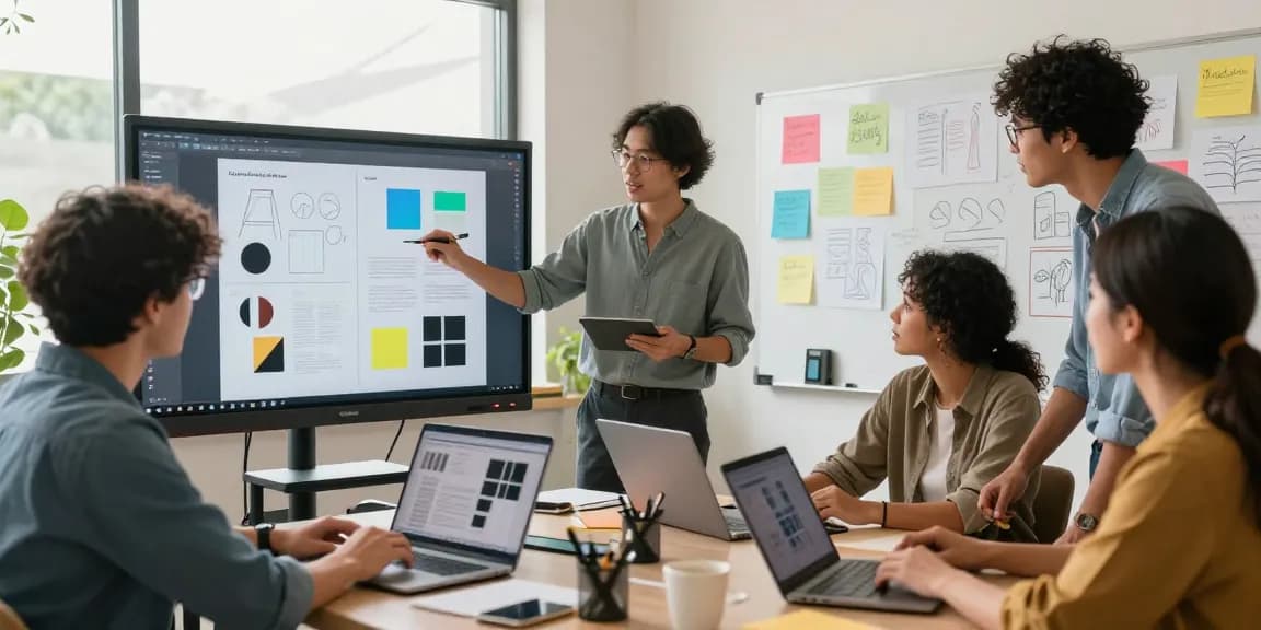 Diverse team collaborating on a digital canvas for brainstorming and moodboards, showcasing the power of the google mixboard in a creative workspace.