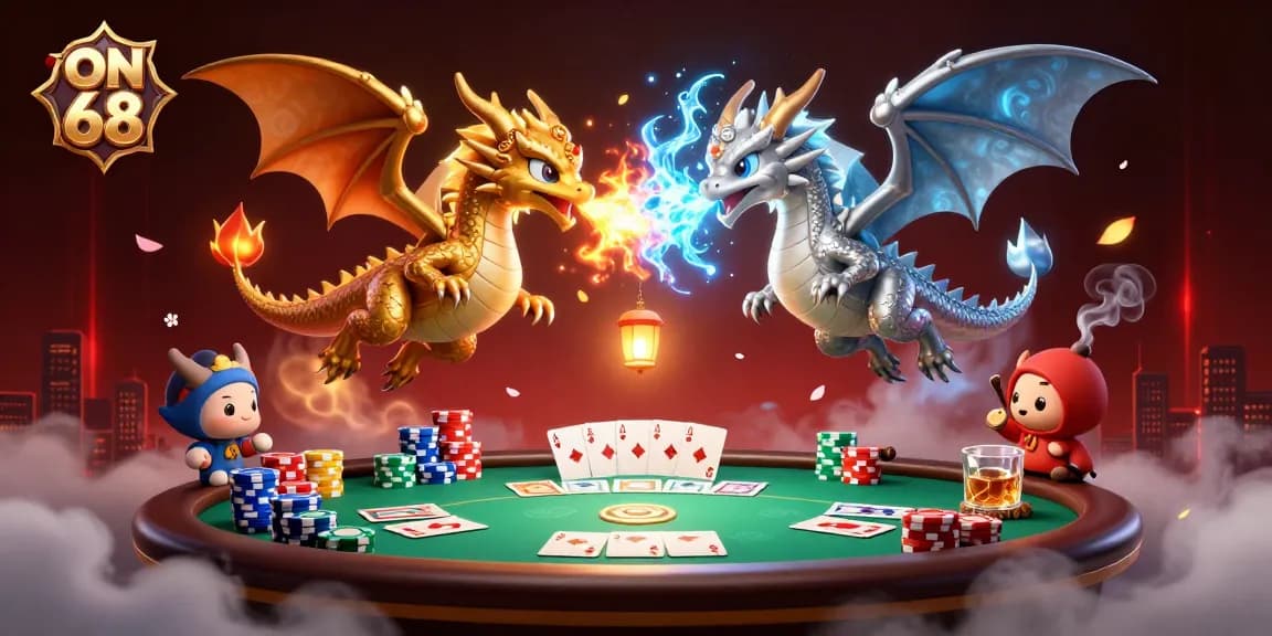 Engage with ON 68 in a vibrant poker scene featuring fire and ice dragons!