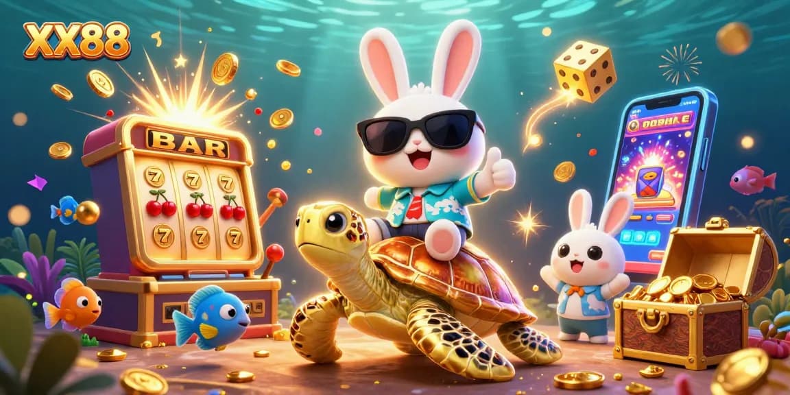 Experience the thrill of winning with XX88 in a vibrant 3D casino adventure illustration.