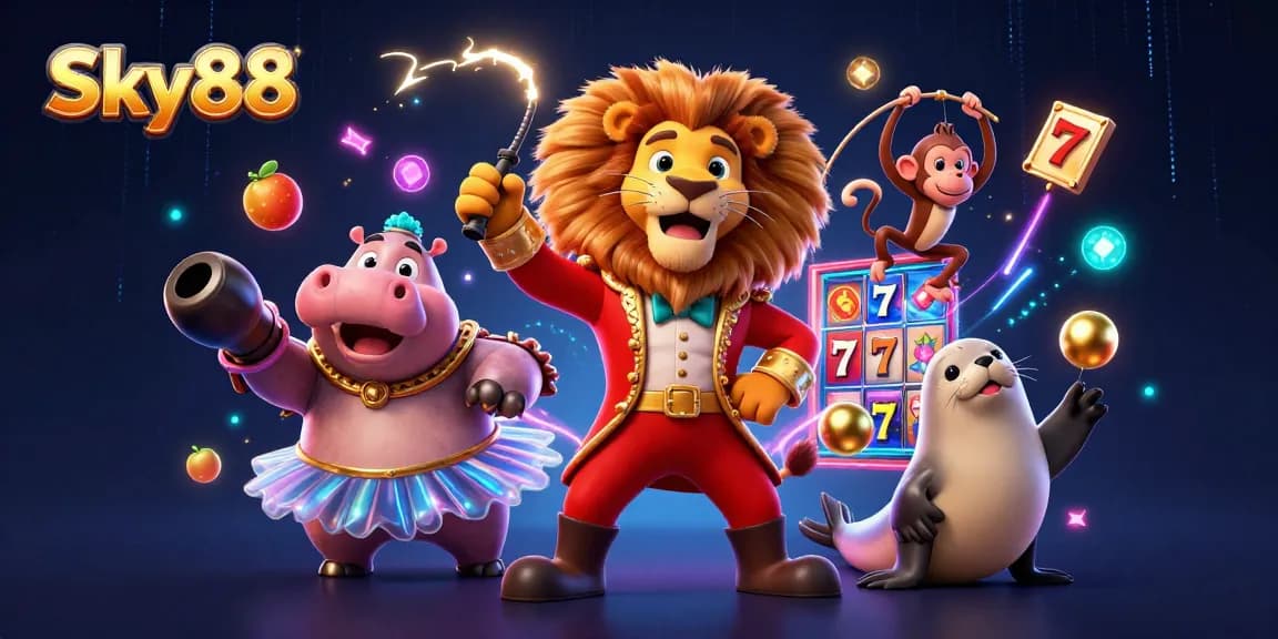 Experience Sky88's exhilarating slots with vibrant characters and dazzling casino elements.