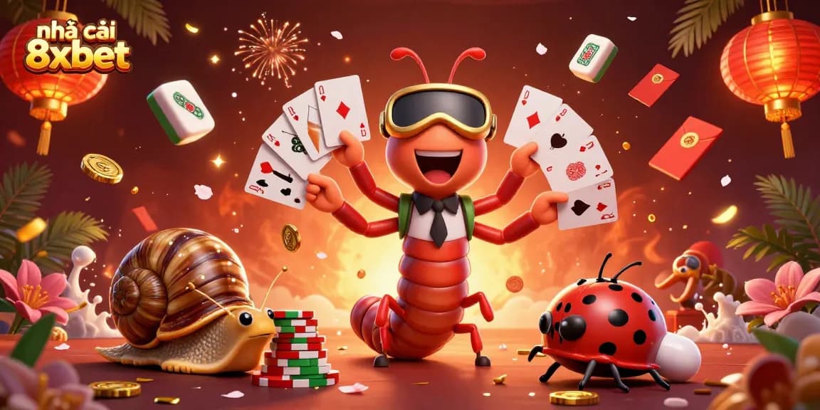 Engage with nhà cái 8xbet featuring cartoon characters and vibrant casino elements for an exciting betting experience.