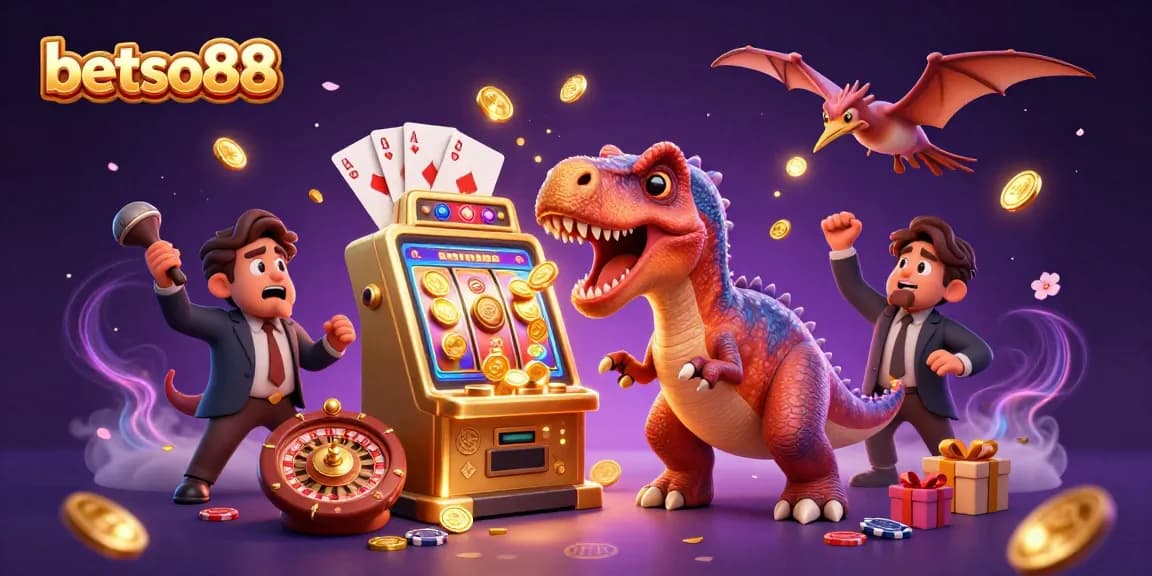 betso88 Pachycephalosaurus wins jackpot at a vibrant casino with flying coins