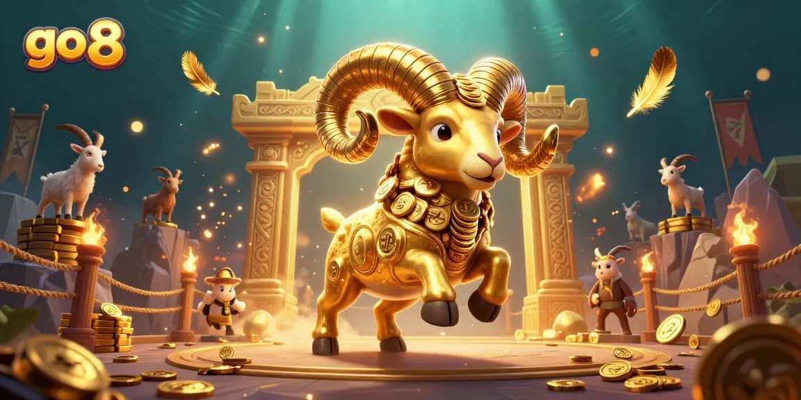 Engage with go 8's energetic gaming action featuring golden ram and casino elements.