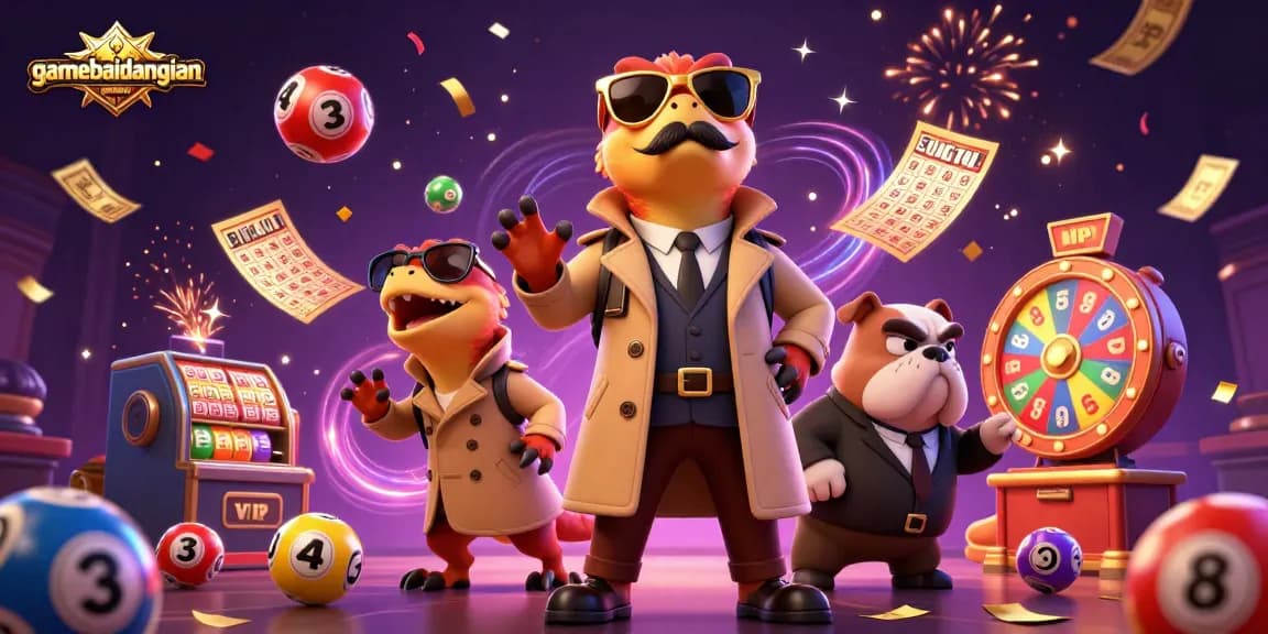 Experience the excitement of gamebaidangian with vibrant casino elements and playful characters showcasing the thrill of gaming.