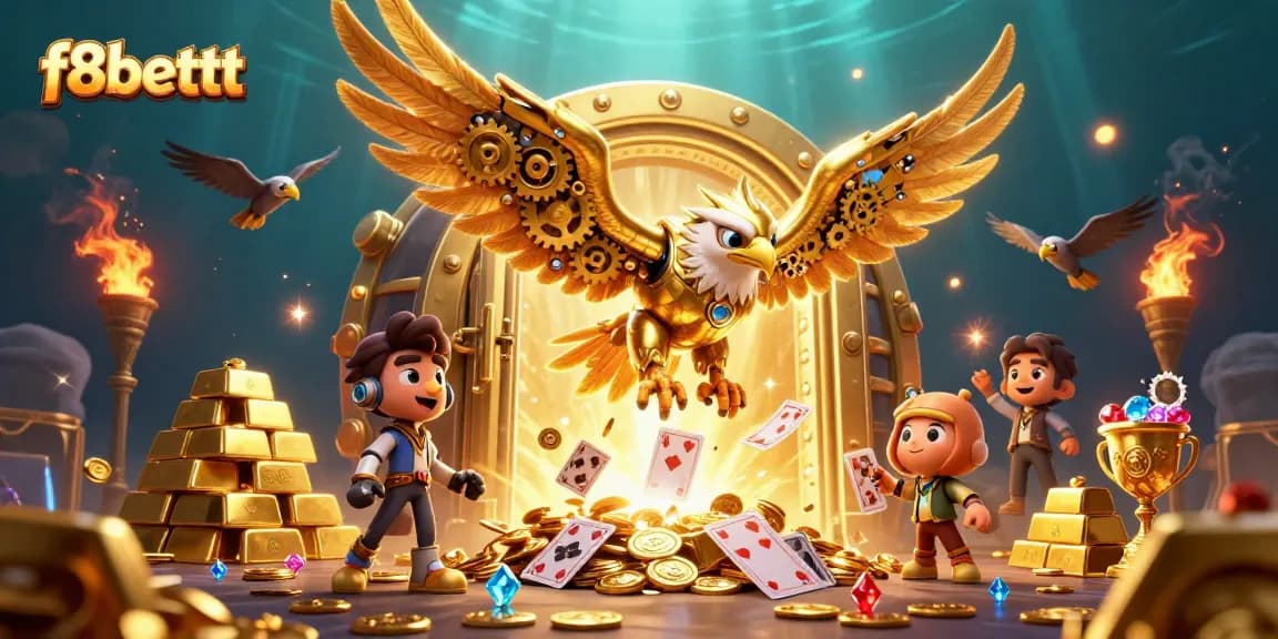 Experience the thrill of f8bettt with dynamic symbols and treasures in a stunning 3D casino scene.