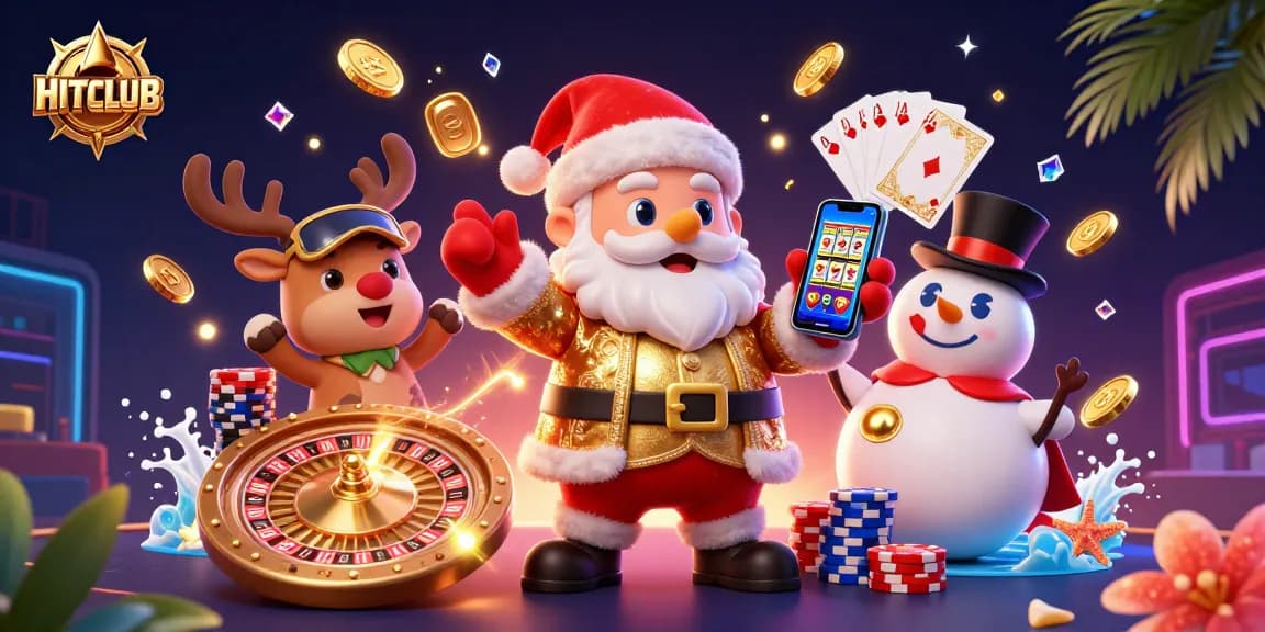 Experience the thrill of HITCLUB with Santa's jackpot slots adventures in a dazzling casino scene.