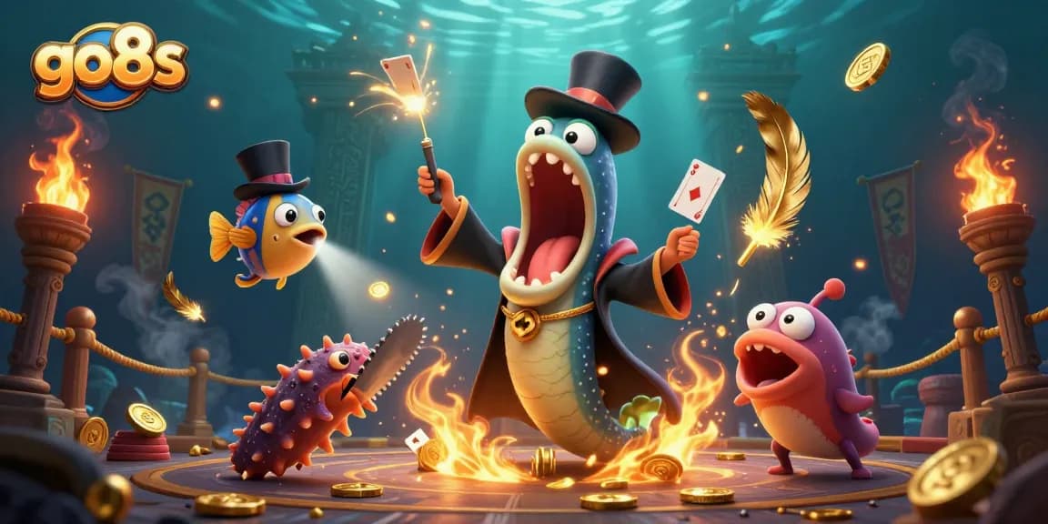 Experience the magic of go8s with a vibrant deep-sea casino scene showcasing high-stakes card tricks and spectacular effects.