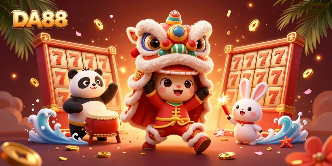 Experience the thrill of winning with DA88 in a vibrant casino-themed illustration.