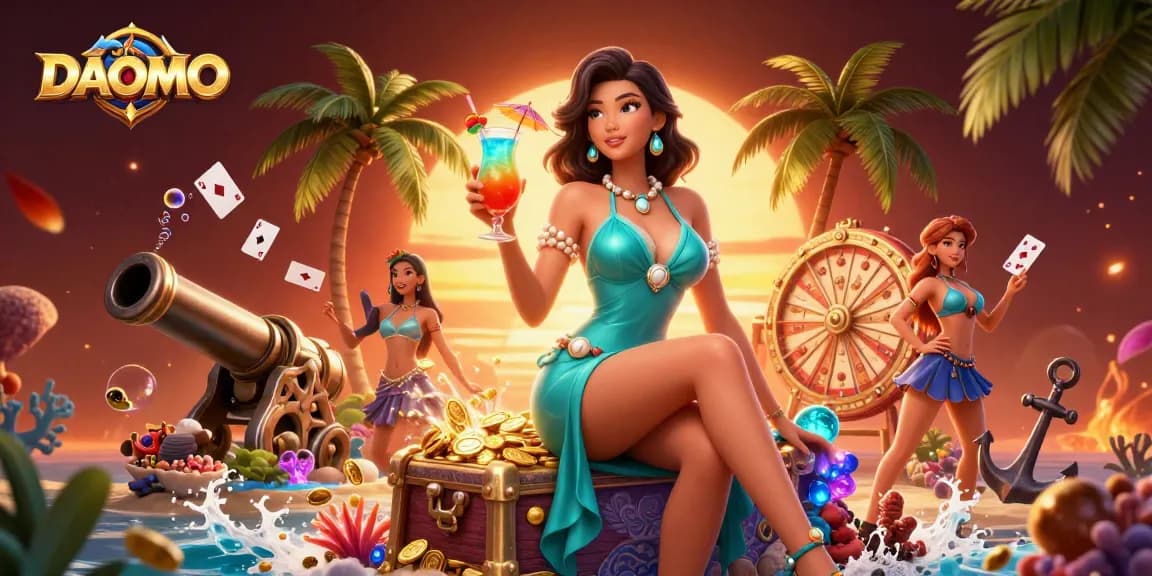 Play thrilling games at DAOMO with a glamorous cocktail scene in a vibrant casino setting.