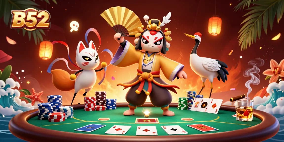 B52 players enjoy a rich poker scene with kabuki warriors and poker elements.