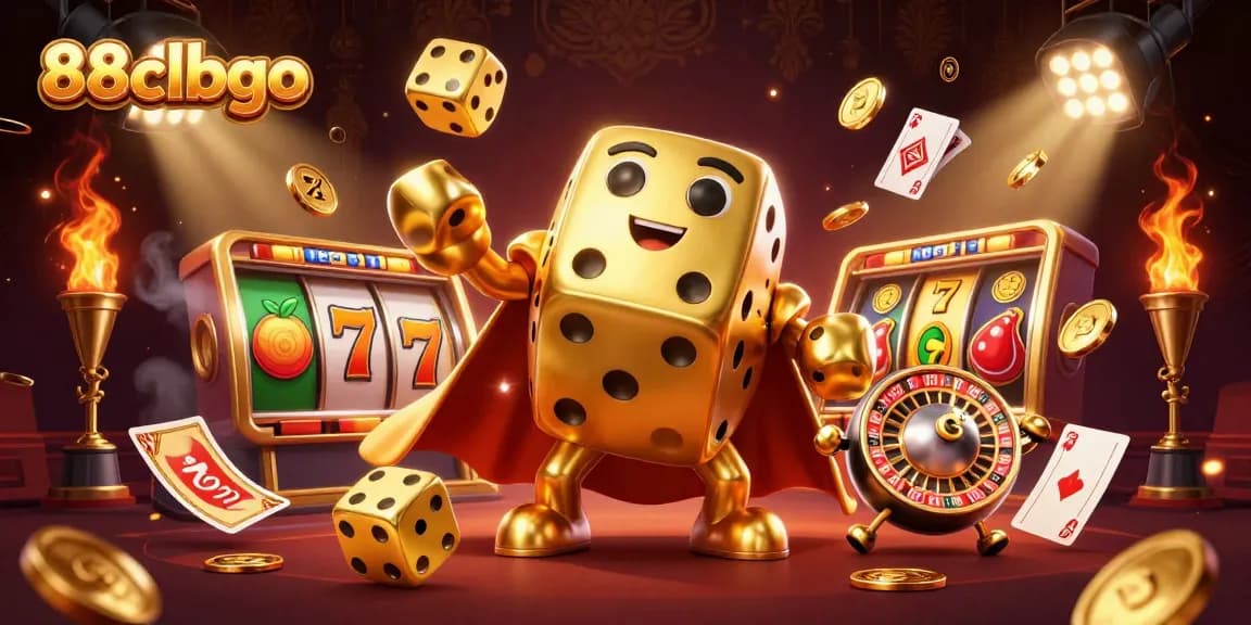 Experience exciting casino gaming with 88clbgo's golden dice and rich slot elements in a vibrant setting.