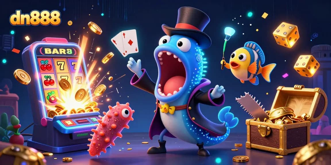 Experience thrilling games at dn888 with aquatic characters and vibrant casino elements.