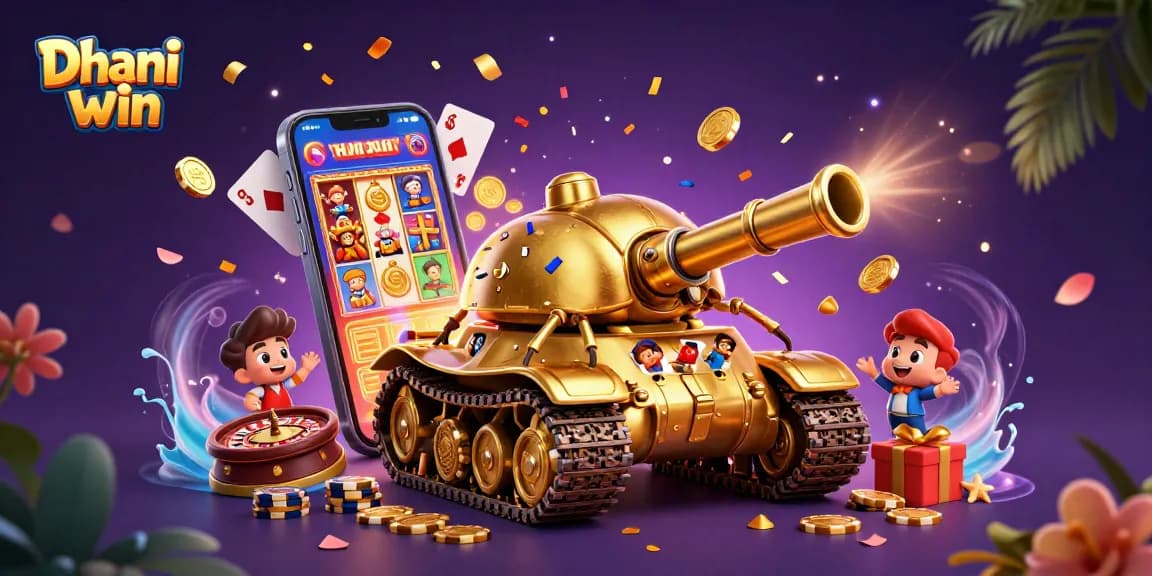 Dhani win gaming adventure with a golden beetle tank showcasing a vibrant casino scene.