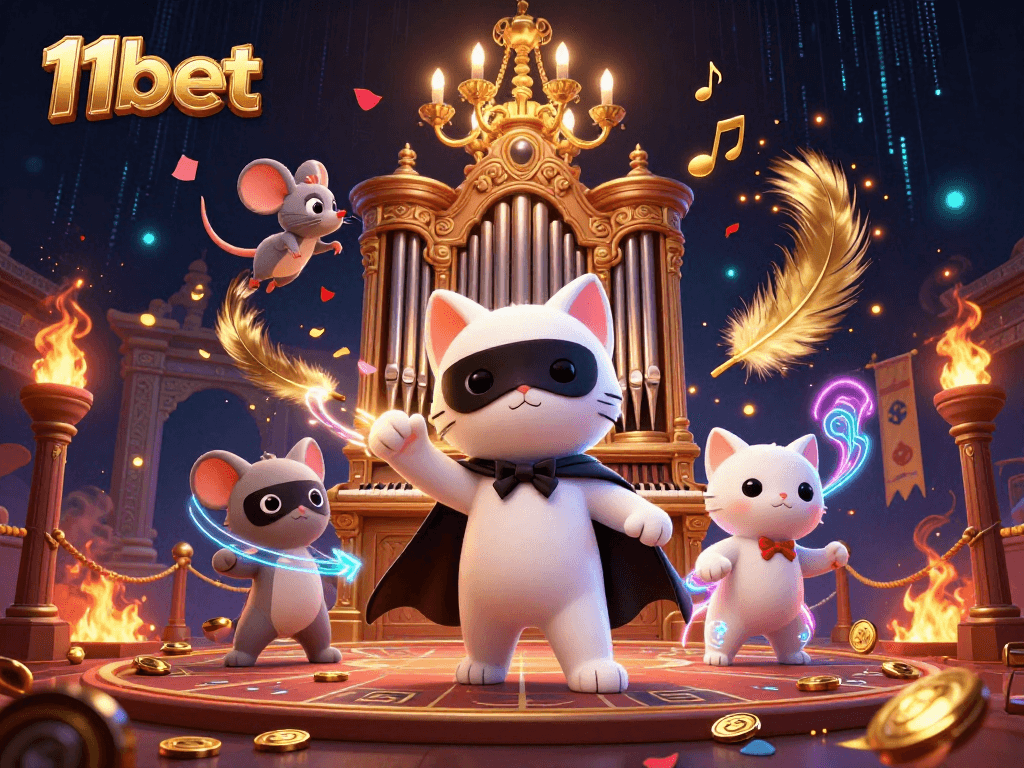 Experience the thrilling ambiance of 11bet with a captivating casino illustration featuring vibrant characters.