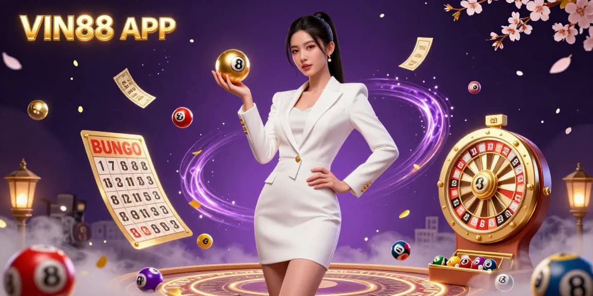 Experience the thrill of winning with the VIN88 APP, set against a vibrant 3D casino backdrop.