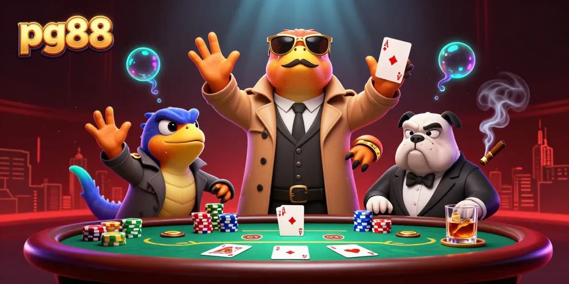 Experience thrilling action at pg88 with cartoon raptors sneaking into a VIP lounge in this vibrant casino illustration.