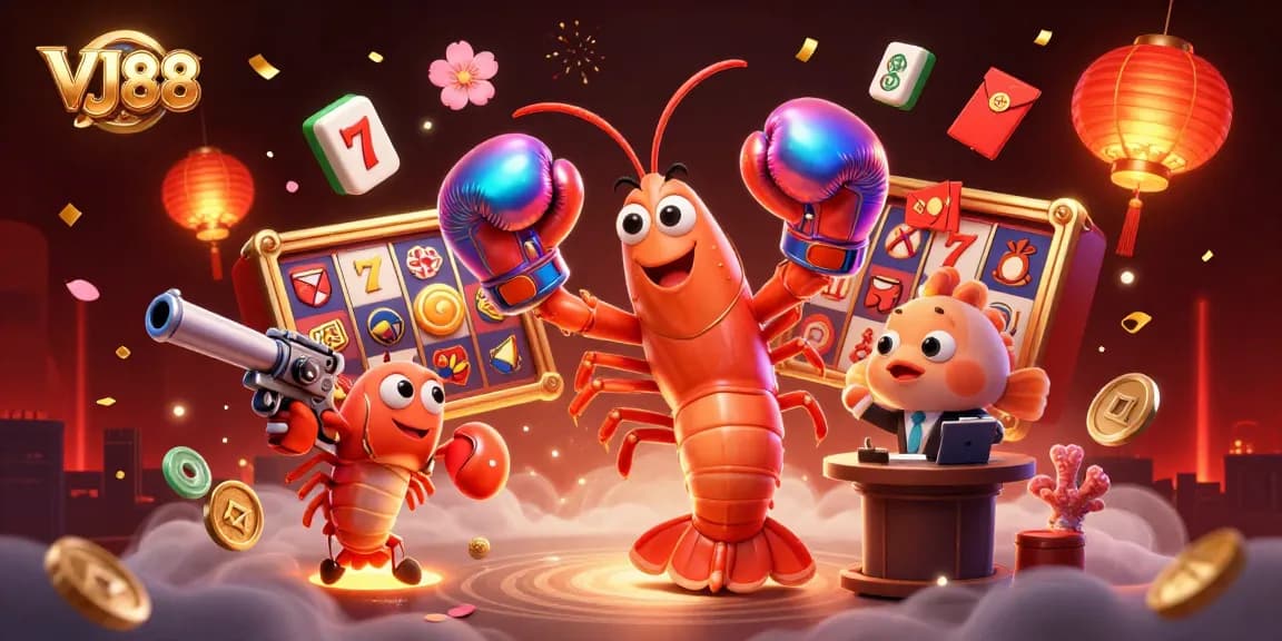 Engage with VJ88's thrilling casino scene featuring vibrant characters and dynamic gaming elements.