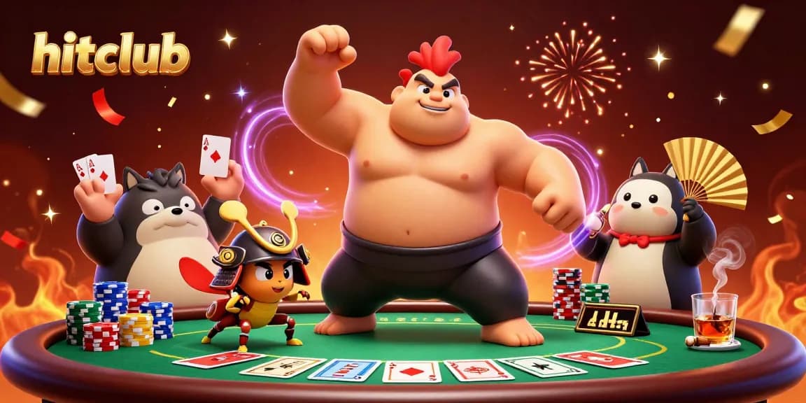 Join the excitement at hitclub with a powerful sumo wrestler rooster stomping at the poker table!