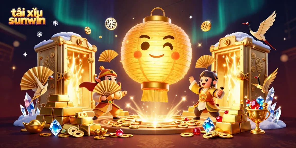 Engage with tài xỉu sunwin in a vibrant 3D illustrated casino scene, featuring lucky symbols and treasures.
