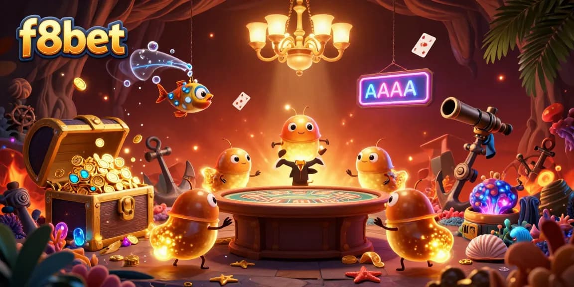 Experience the vibrant thrill of f8bet with glowing casino scenes featuring animated characters and dynamic game elements.