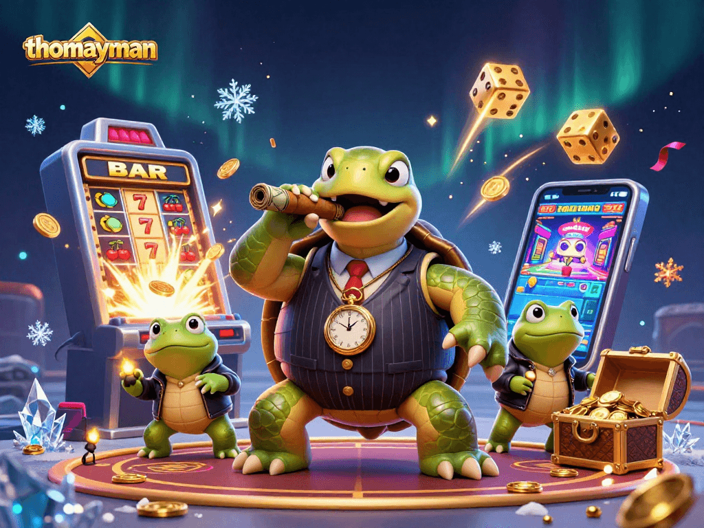 Engage with thomayman as the 3D turtle mobster leads jackpot adventures at the slots.