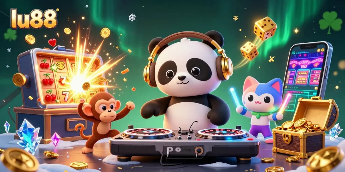 Experience thrilling wins with lu88 in this vibrant 3D casino scene filled with excitement and jackpot action.