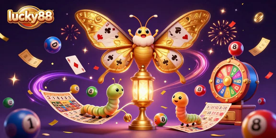 Experience the vibrant world of lucky88 with colorful casino elements and lively characters in an engaging illustration.