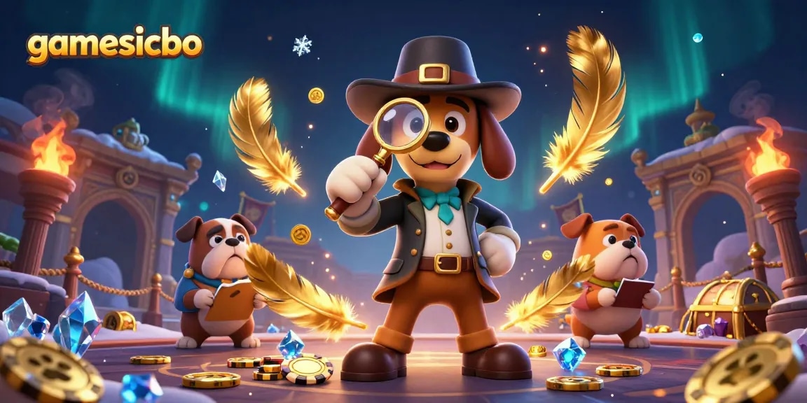 Uncover exciting gamesicbo insights with a detective dog duo exploring a vibrant casino scene.