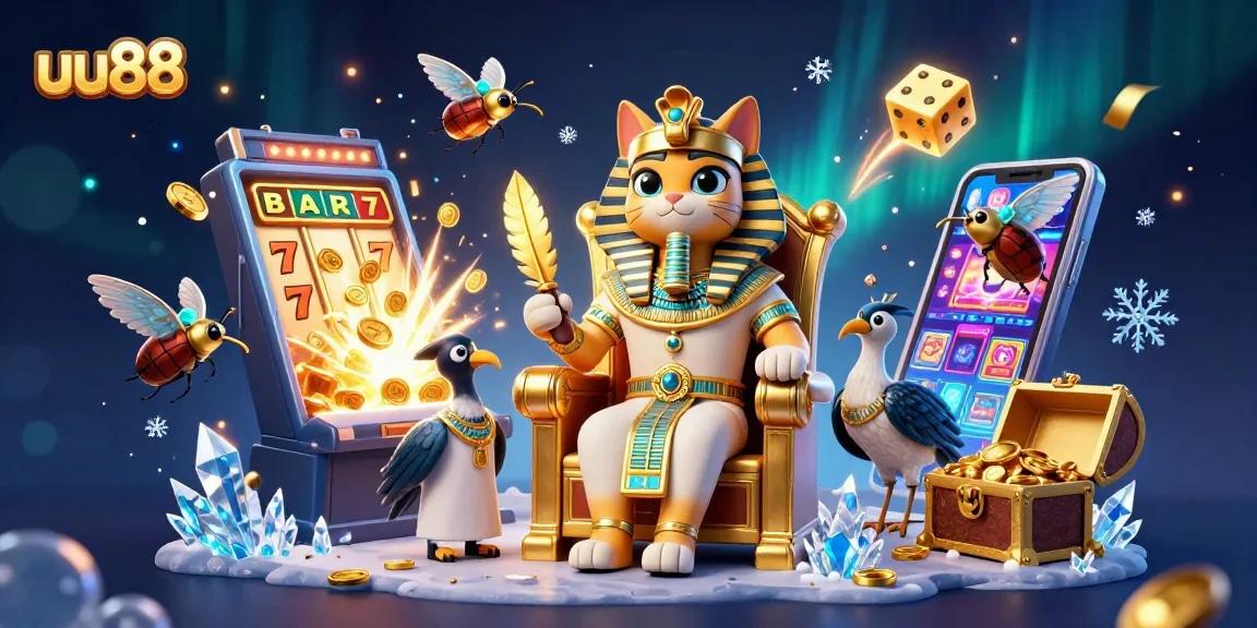 uu88's magical casino adventure with Egyptian pharaoh cat and jackpot explosion igniting excitement