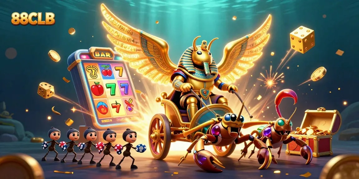 Engage in thrilling gaming action at 88CLB with dynamic slot machines and vibrant casino elements.