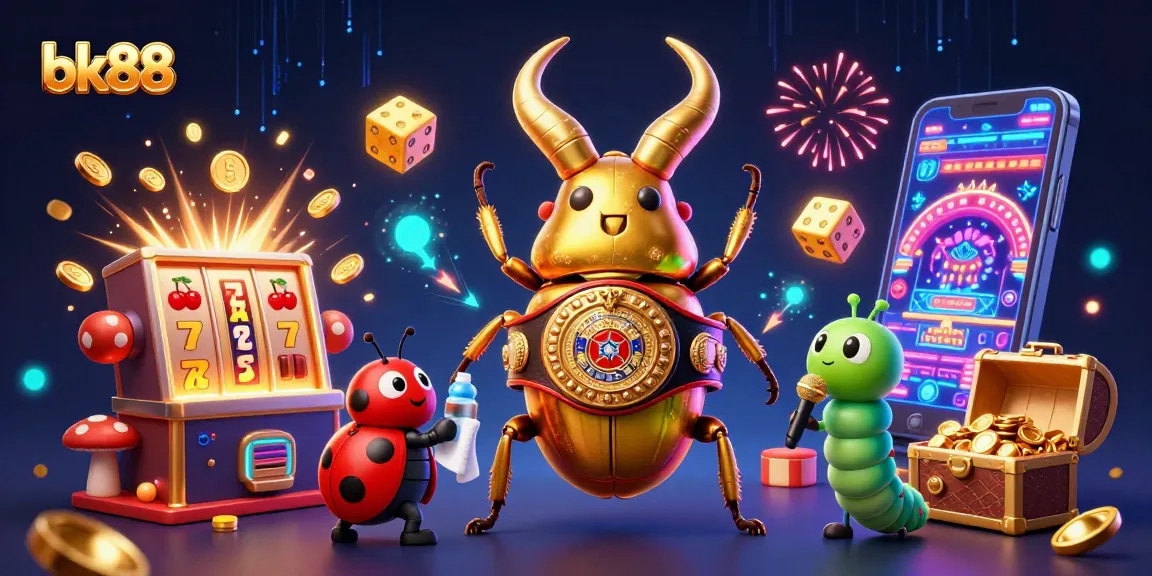 Engage with bk88 through an exciting 3D scene featuring vibrant casino elements and dynamic characters.