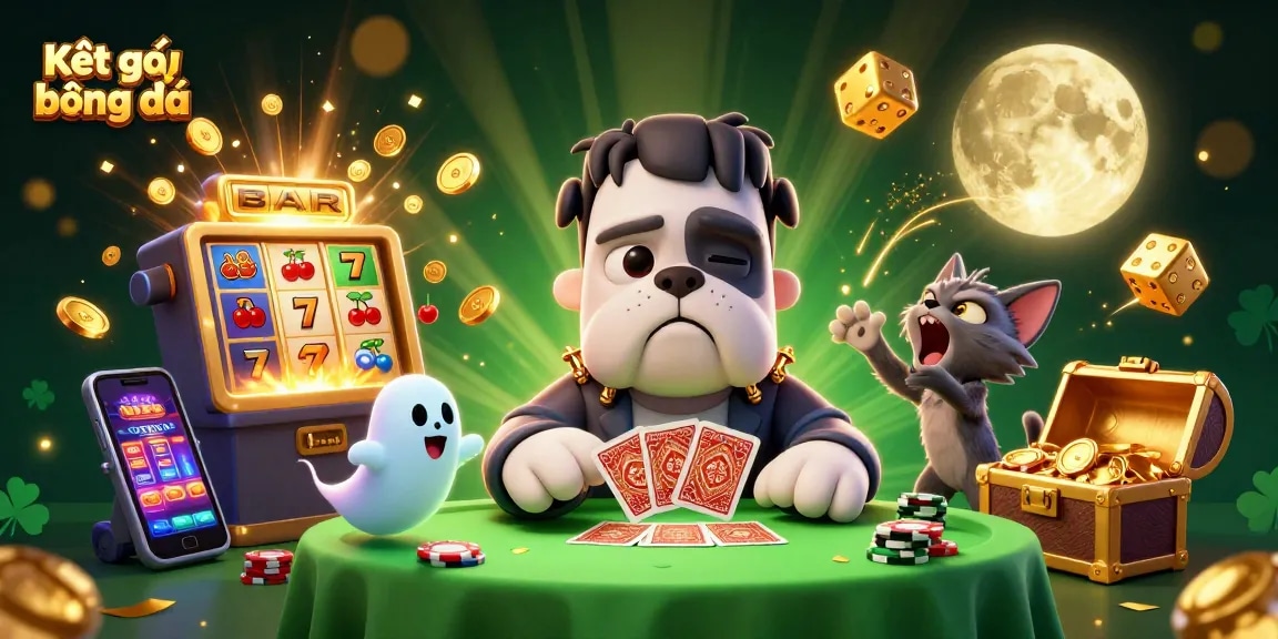Kết quả bóng đá as a thrilling casino experience with cartoon monsters amid a festive gambling scene.
