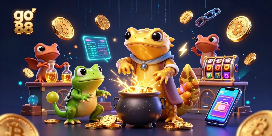 Engage with go 88's thrilling casino world, featuring unique characters and vibrant gambling elements.