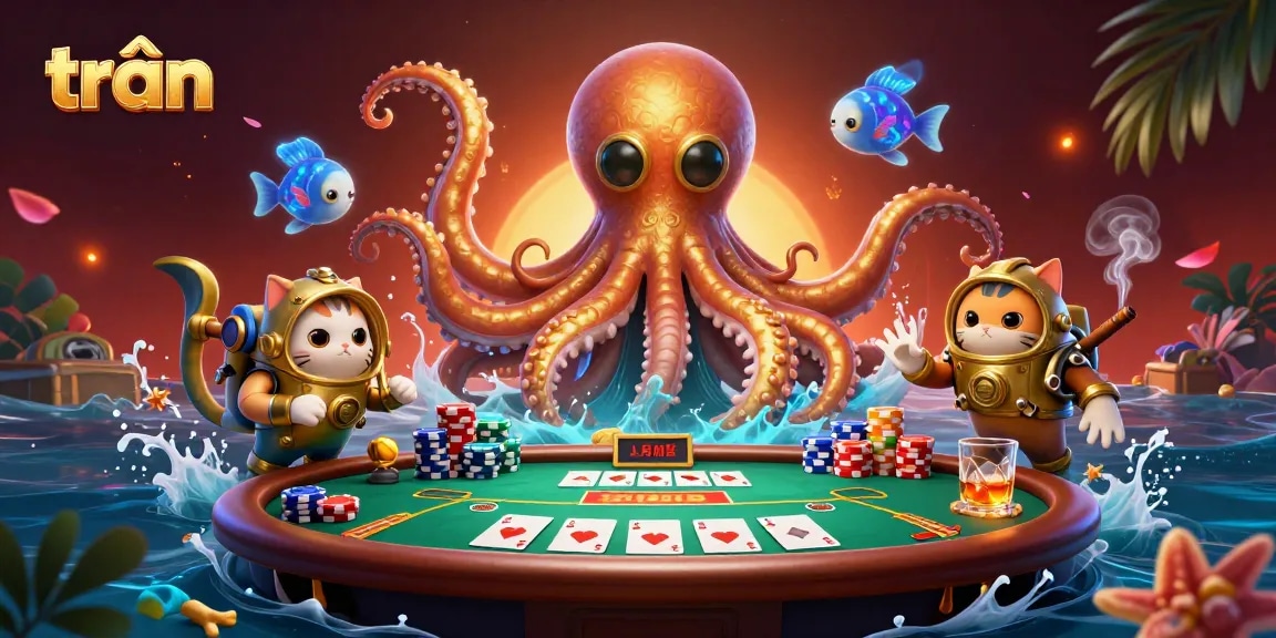 Experience trần-themed poker action in this vibrant 3D illustration with vivid casino elements.