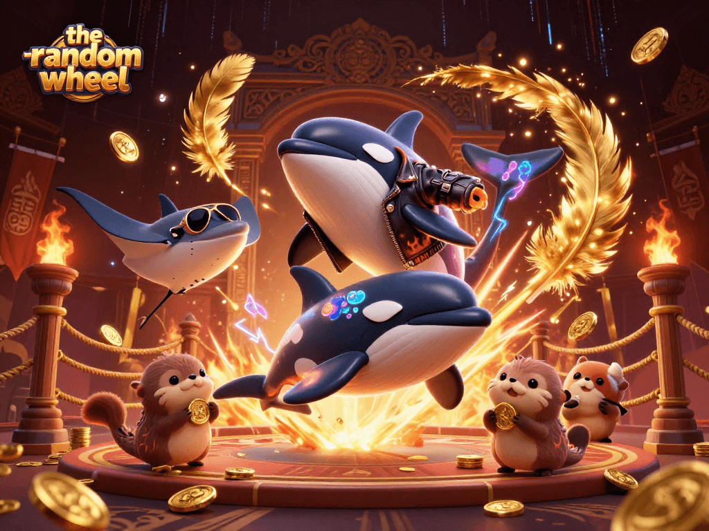 Experience the thrill of the-random-wheel with dynamic characters and vibrant casino elements.