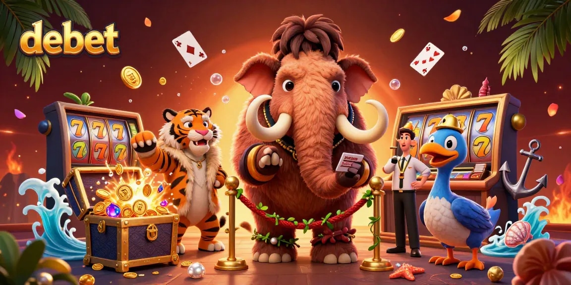 Check IDs with debet as a bouncer, featuring a saber-tooth tiger and a dodo bird in a vibrant casino scene.