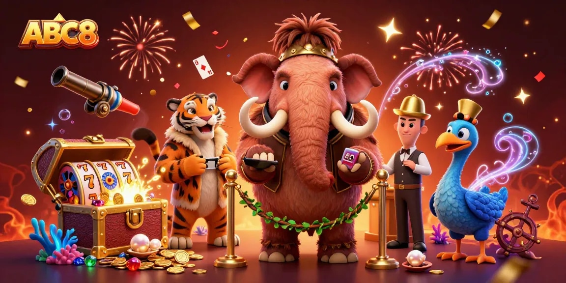 ABC8 showcases a vibrant casino atmosphere with unique characters and slot elements for a thrilling experience.