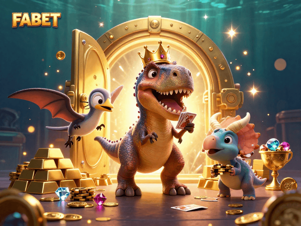 Experience FABET's playful casino scene with unique characters and vibrant treasures