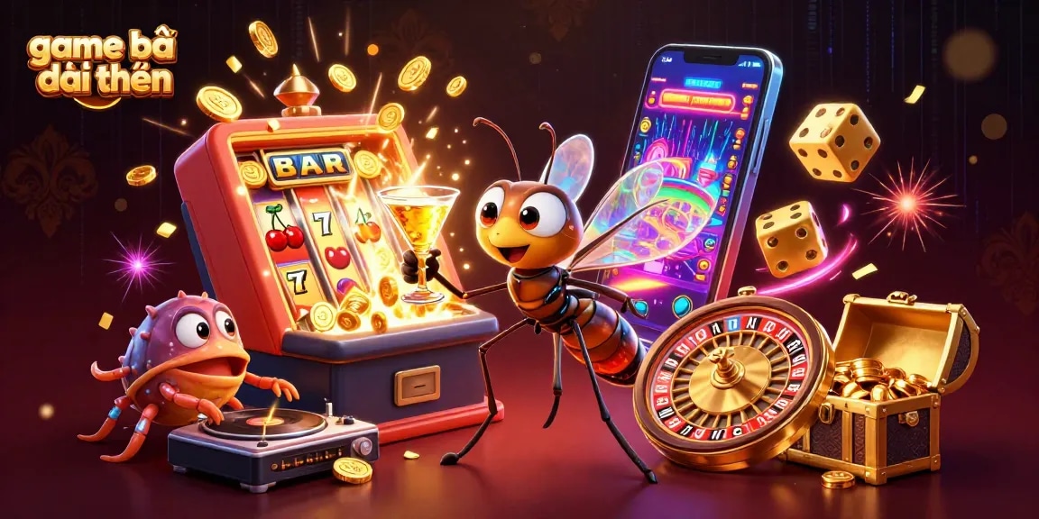 Experience the excitement of game bài đổi thưởng with this vibrant 3D illustration showcasing iconic casino elements.