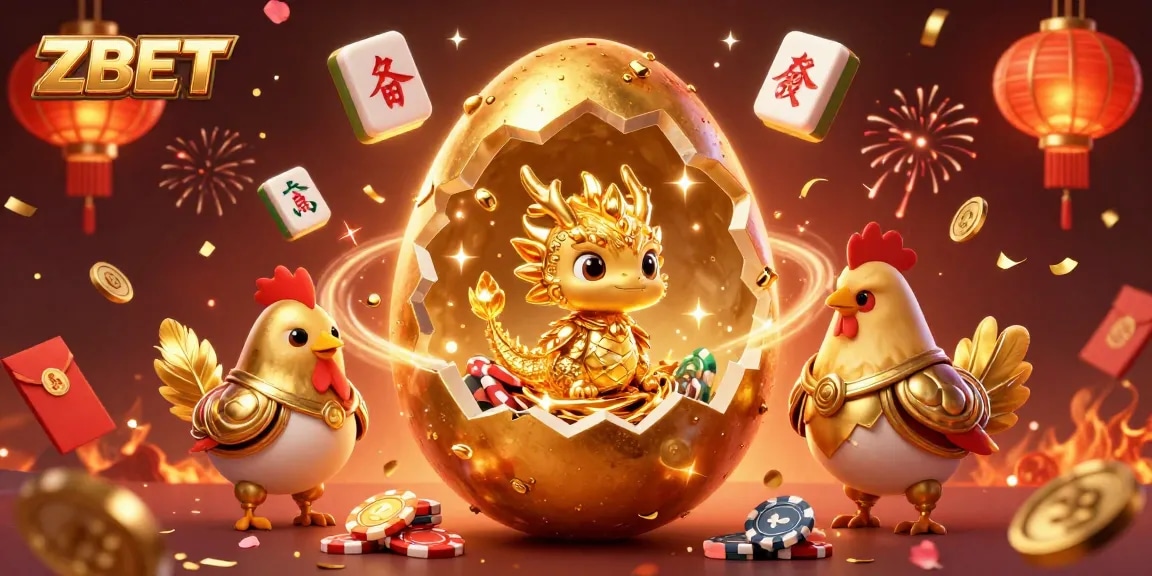 Experience ZBET excitement with a golden dragon at the heart of a vibrant casino scene.