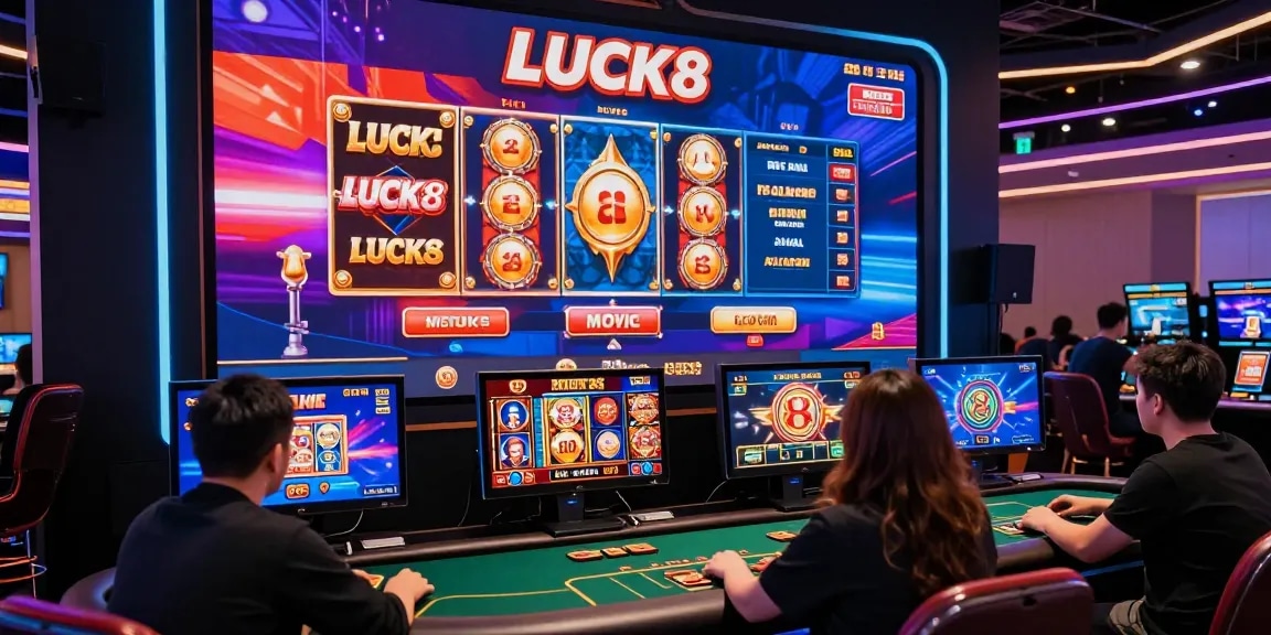 Engaging online gaming scene with LUCK8 logo, featuring players enjoying casino games.